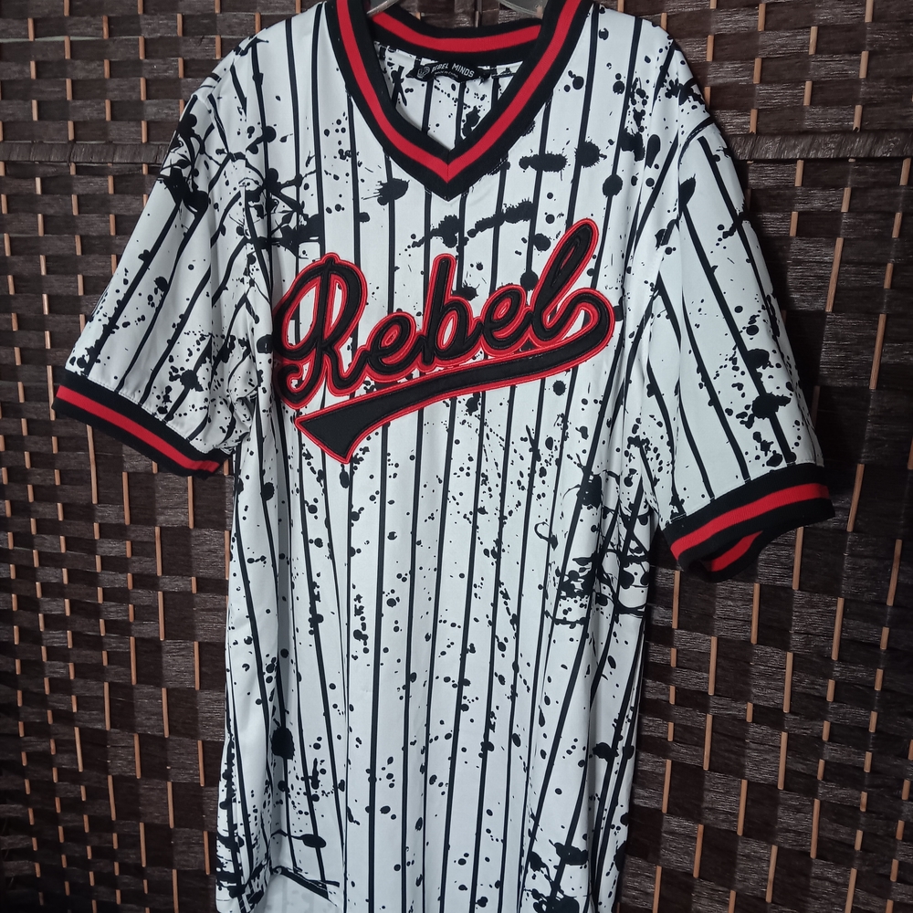 Rebel Men's Black and White Striped Jersey